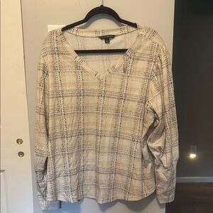 Zac & Rachel Cream and Black Plaid Blouse